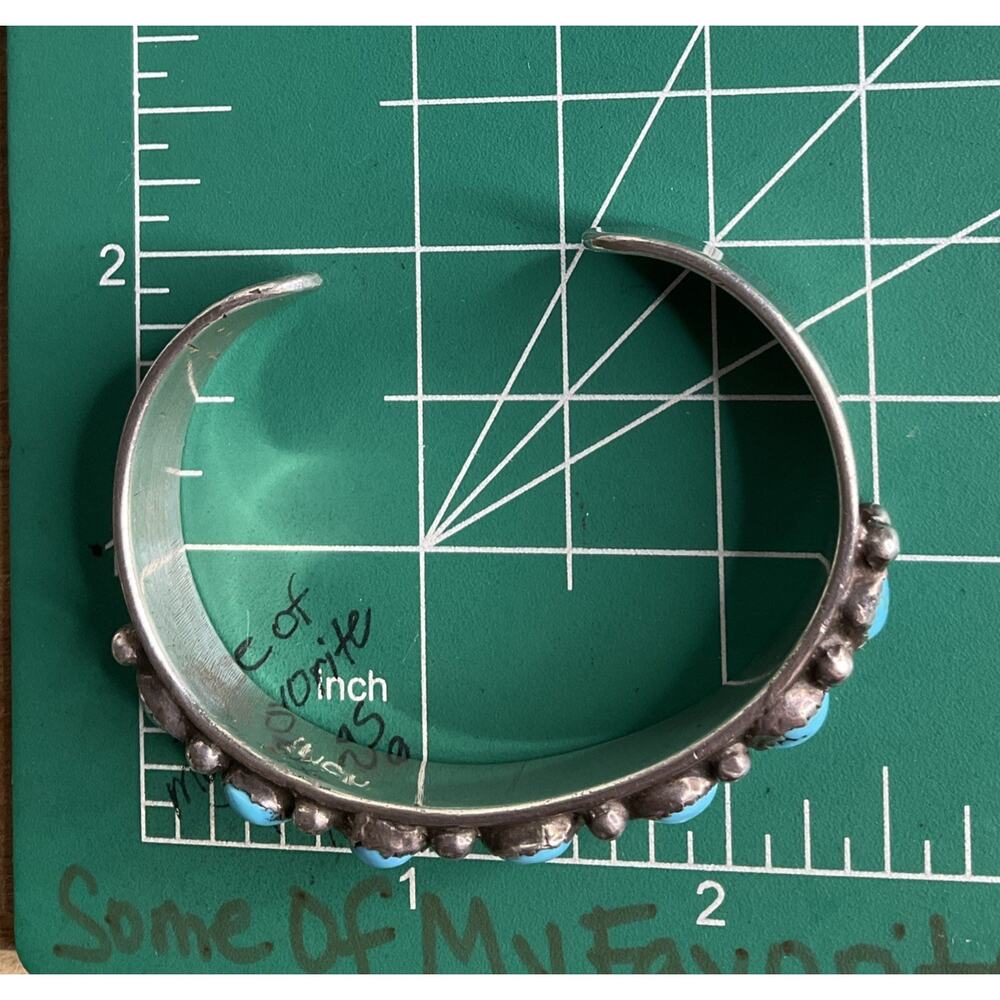 Sterling Silver Turquoise Cluster Cuff Bracelet Southwestern Native Style 925 - Picture 6 of 6